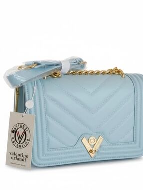 Valentino Orlandi Natasha Light Blue Quilted Crossbody Bag